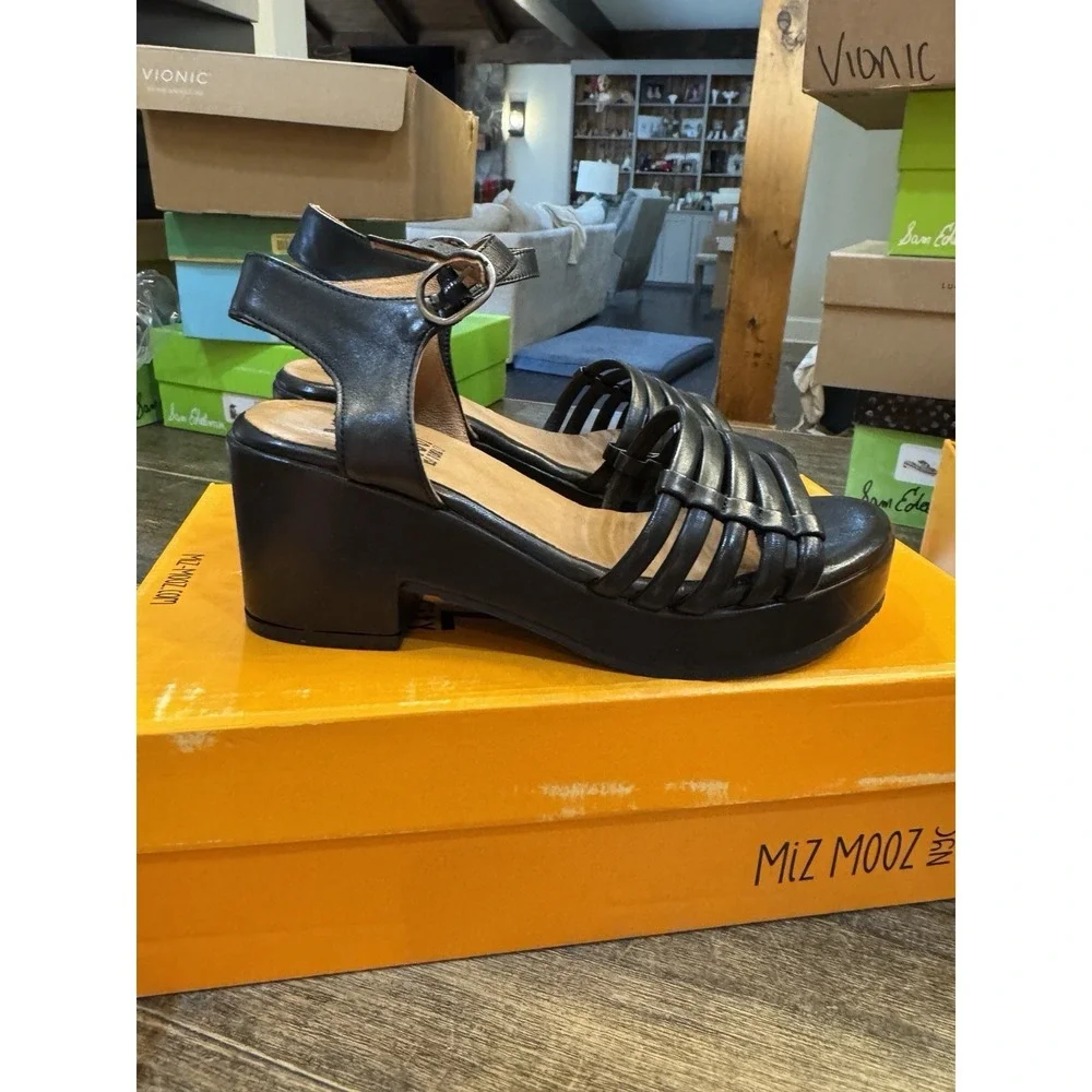 Miz Mooz Leather Heeled Sandals Graciela Black Size 36 US‎ 5.5-6